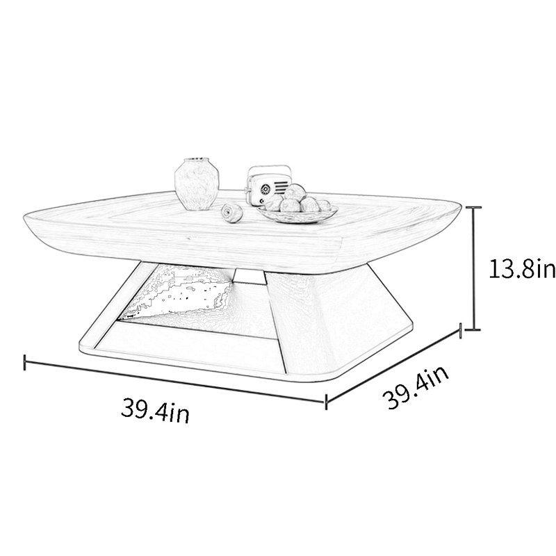 Ancient style minimalist square coffee table