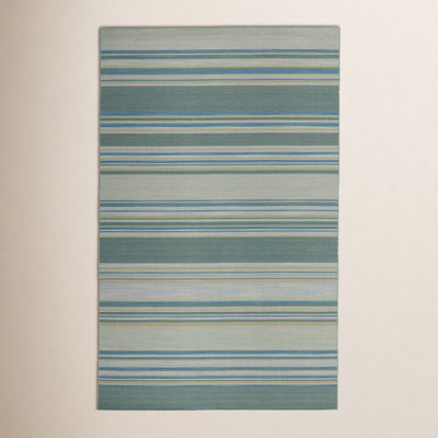 Creekmont Blue Hand-Woven Striped Wool Rug