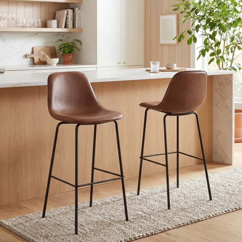 Ensemble de 2 tabourets de bar rembourrés Kavi, Tabouret de bar (siège d'une hauteur de 30 po), Similicuir brun