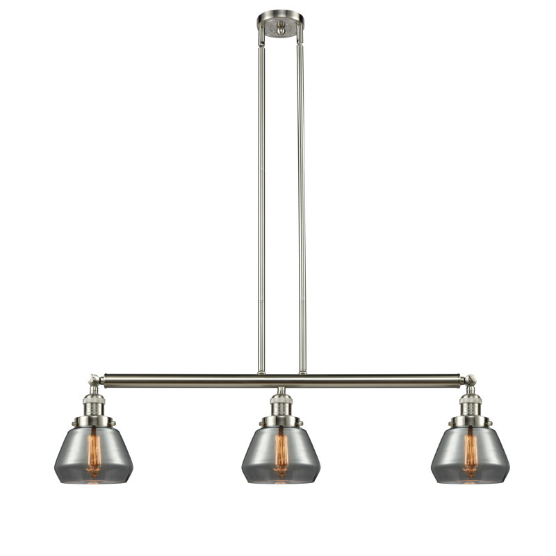 Luminaire suspendu linéaire à 3 lumières pour îlot de cuisine Leininger, Plaqué couleur fumée, Nickel satiné brossé