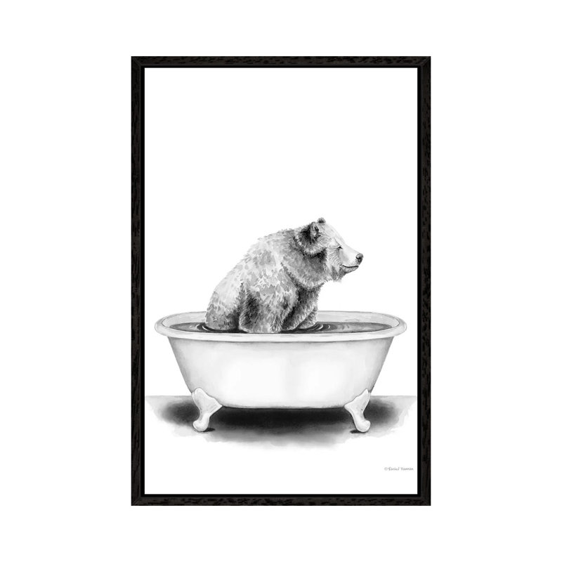 Bear In Tub by Rachel Nieman - Painting on Canvas, Black Framed, 66.04 cm H x 45.72 cm W