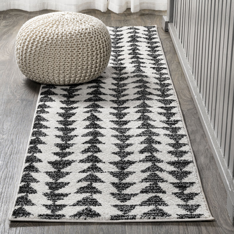 Tapis crème / noir Farnham, Tapis de couloir 2 pi 2 po x 10 pi