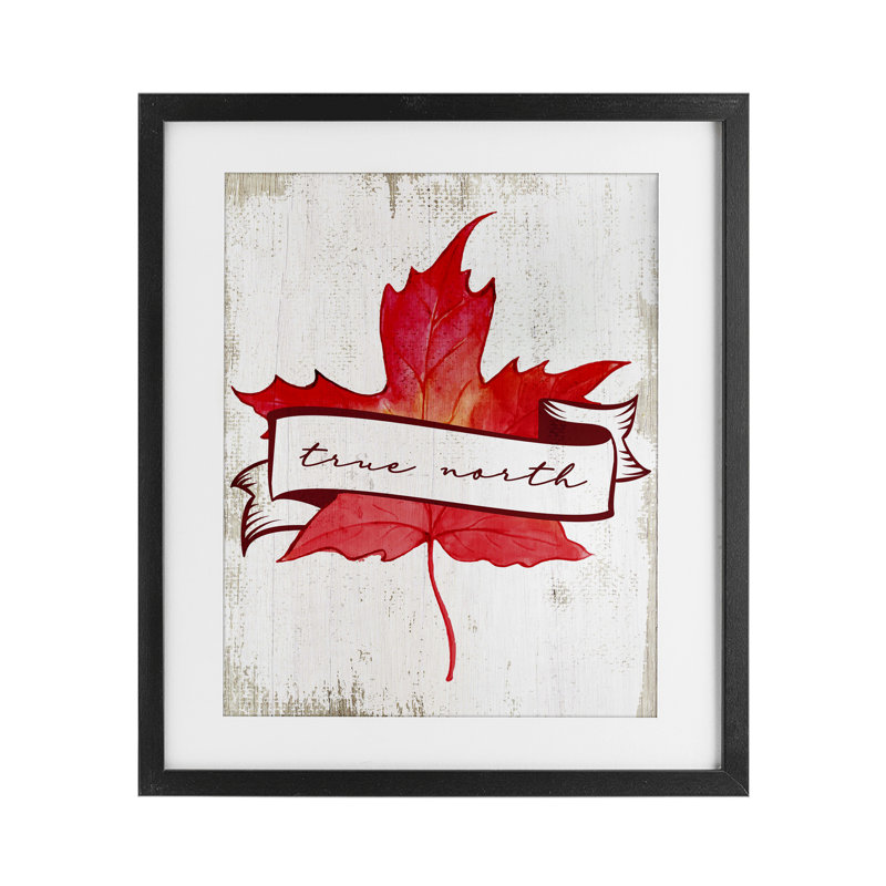 «True North Maple Leaf», reproduction sous verre encadrée, design par Lil 'Rue, H 16 po x l 13 po, Cadre noir minuit