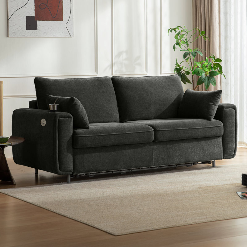 Queen Size Pull Out Sofa Bed Sleeper Sofa With Usb Fast Charging Memory Form Mattress, 2-in-1 Convertible Comfy Loveseat Couch Bed