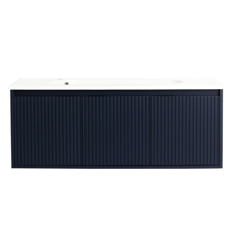 Meuble-lavabo pour salle de bain sans petite lavabo, charnière de porte à fermeture en douceur de 48 po, armoire murale en contreplaqué bleu marine avec grand espace de rangement, lavabo mural pour salle de bain, porte de 48 po, grande
