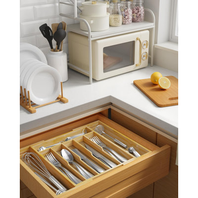 Silverware Organizer - Expandable Bamboo Kitchen Drawer Organizer For Cooking Utensils And Cutlery, Sturdy & Thickened Kitchen Organizers And Storage Solution, Large, Natural