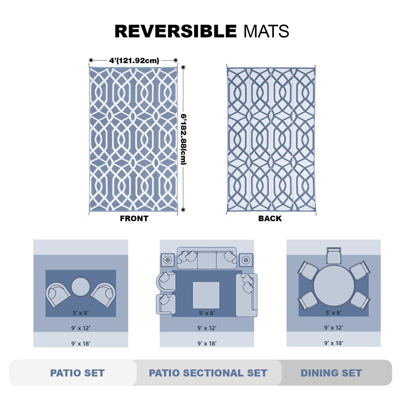 Geometric Blue Outdoor/Indoor Rug, Rectangle 8' x 5'