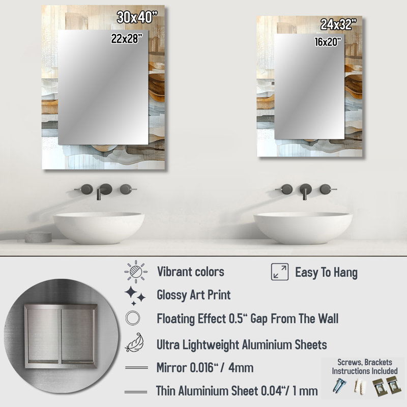 Urban Jazz Of Abstract Line Art II - Landscape Line Art Large Mirror, White Unique Wall Mirror Decor, Printed Metal Art