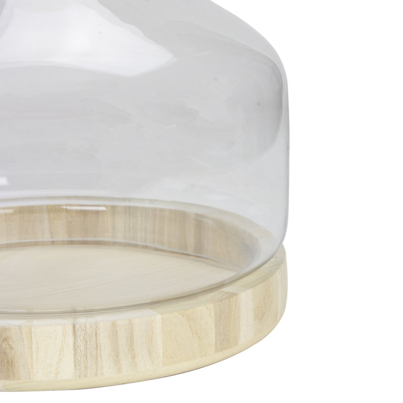 Clear Glass Hurricane with Wooden Lid and Base, 12.5"