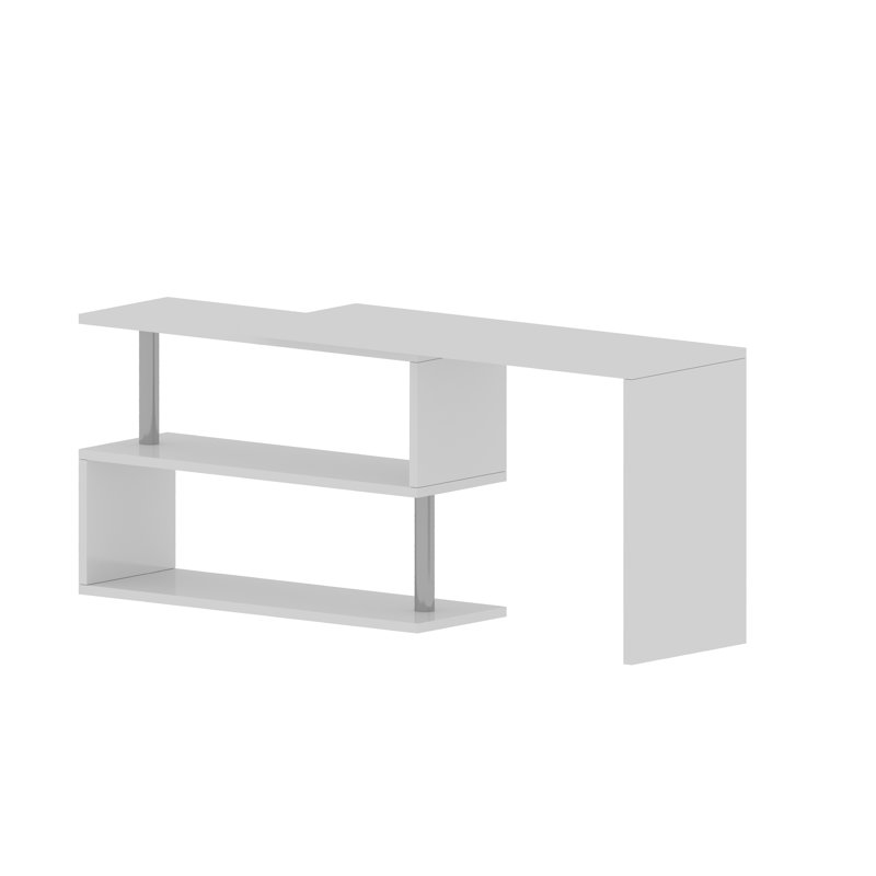 L-Shaped Computer Desk, White Glossy, White