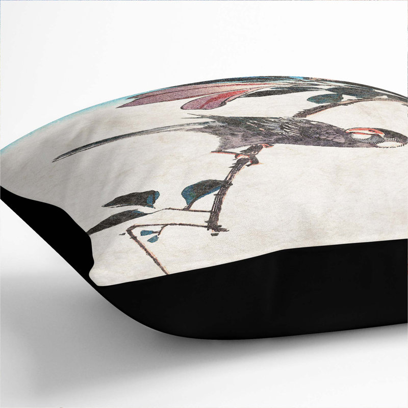 Bird And Magnolia Flowers Square Throw Cushion, 40 x 40 cm, Black