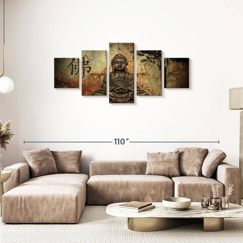 Ensemble de 5 pièces Bouddha, H 74 po x l 34 po x P 1,25 po