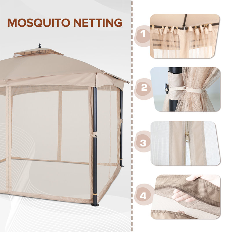 Beige 12 ft x 10 ft Metal Patio Gazebo with Mesh Sidewalls