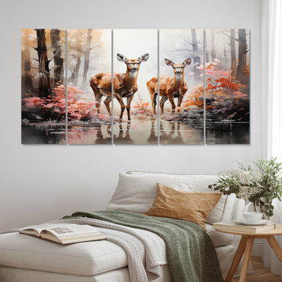 Ensemble de décorations murales en métal «Deers Whispering Woods I»