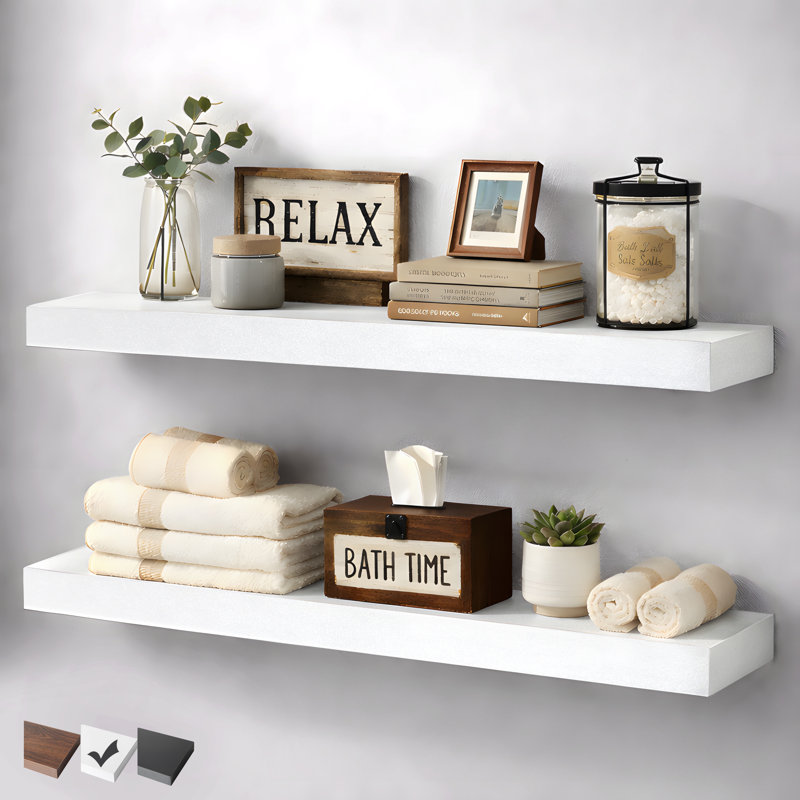 2 Pieces Floating Shelves, Wall Shelf Display Shelves for Living Room/Bedroom/Bathroom/Kitchen, White