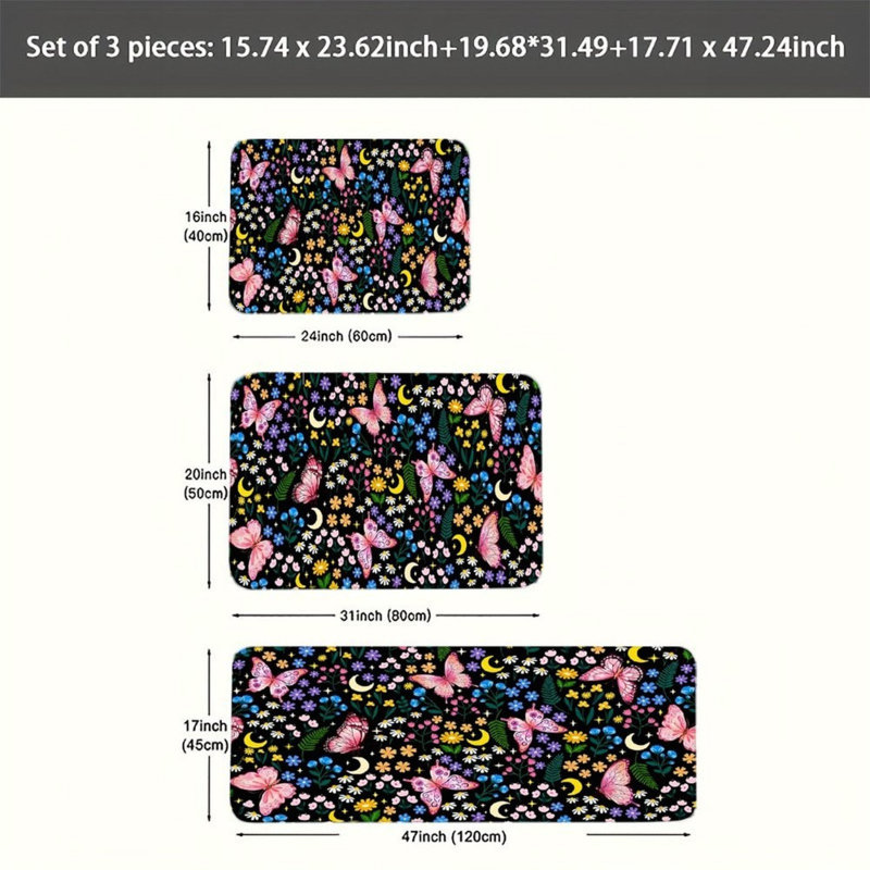 Ensemble de 3 tapis de cuisine et chambre d'enfant Night Butterfly Kitchen
