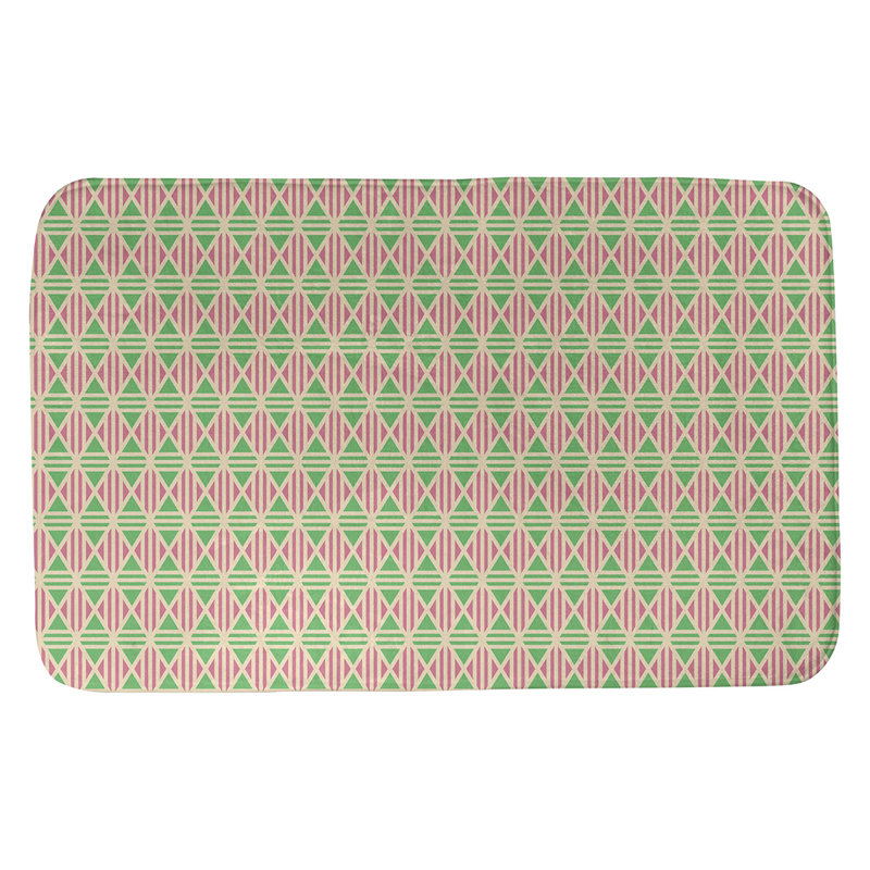 Tapis de salle de bain lineed diamants Leffel, l 17 po x L 24 po, Rose / Vert