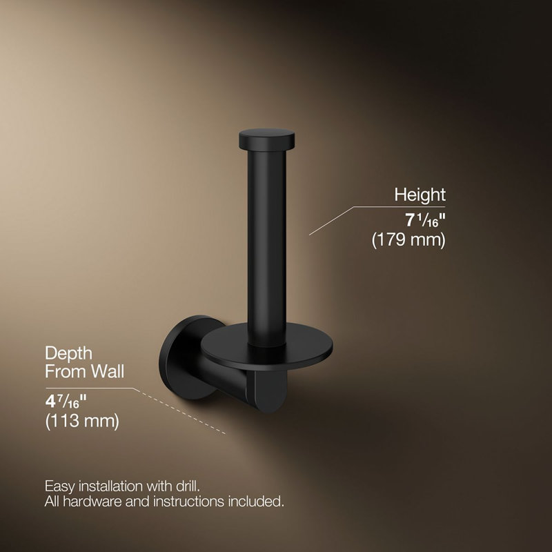 Vertical Wall Mount Toilet Paper Holder, Matte Black