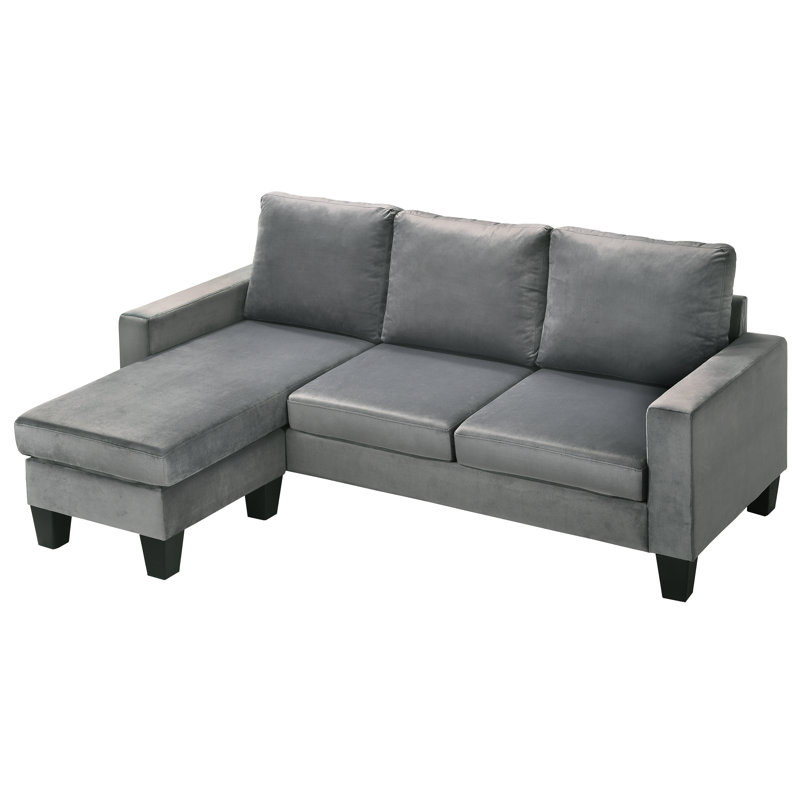 77" Wide Velvet Reversible Sofa & Chaise, Gray