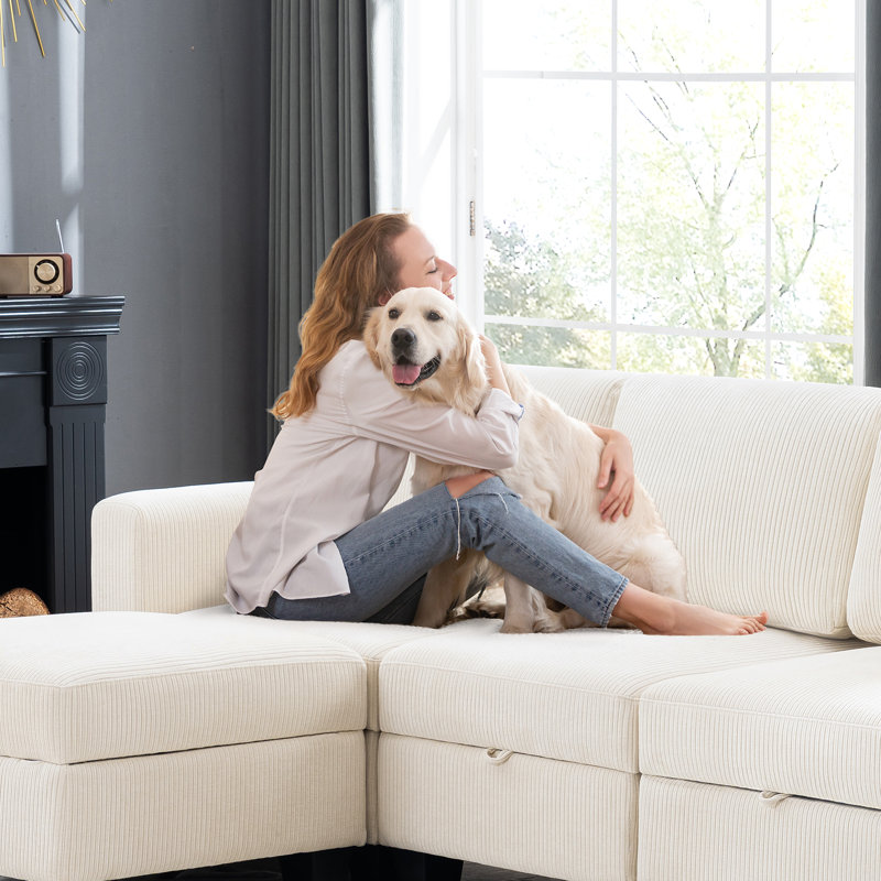 Canapé modulaire rembourré 4 pièces Ilyes, Chenille blanche