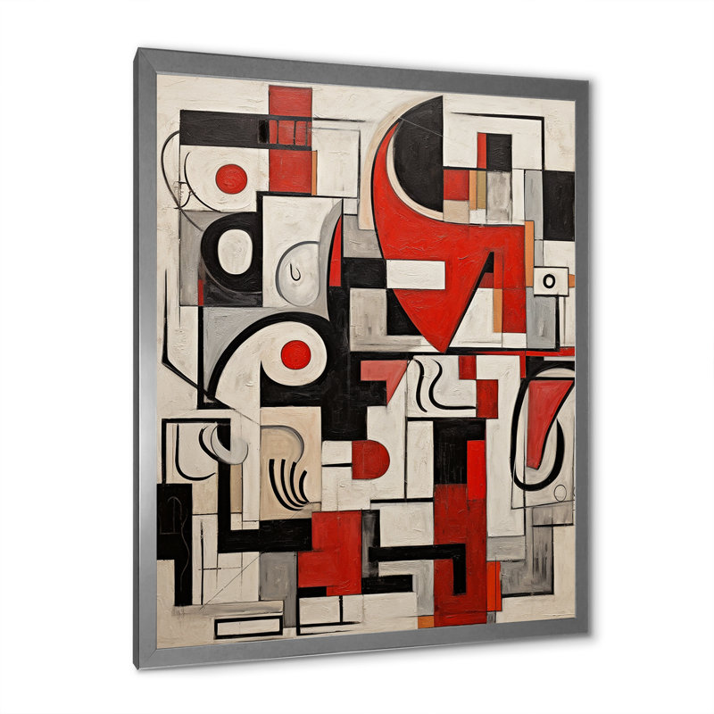 "Urban Passion" abstrait rouge noir blanc - impression sur toile géométrique moderne, Cadre simple argenté