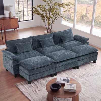 Canapé modulaire de 118 po avec rangement, canapé-lit Comfy Cloud avec repose-pieds et coussins décoratifs, canapé-lit modulaire en chenille à assise profonde pour salon, chambre à coucher