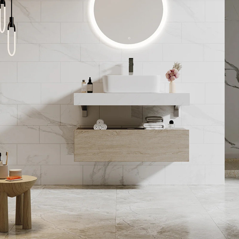 Meuble-lavabo simple avec plateau en pierre 35,43 po Yasim