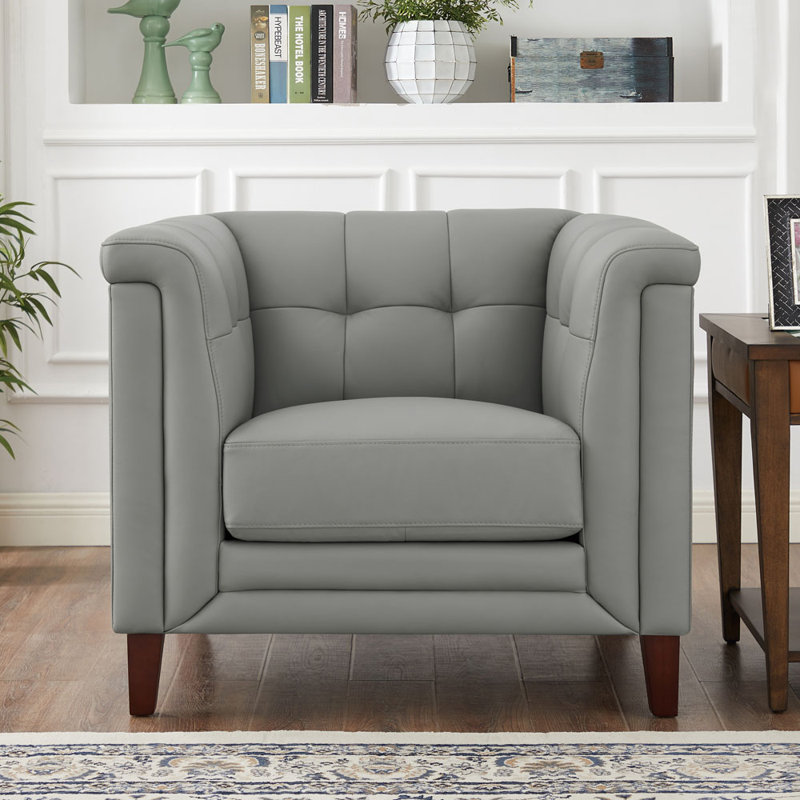 Colturo Upholstered Armchair, Silver Gray Genuine Leather