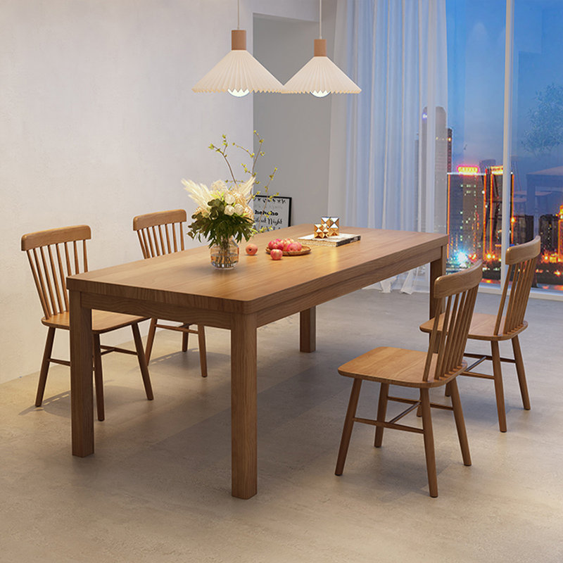 Burlywood Rectangular Solid Wood Dining Table, 29.53”H x 86.61”L x 31.5”W
