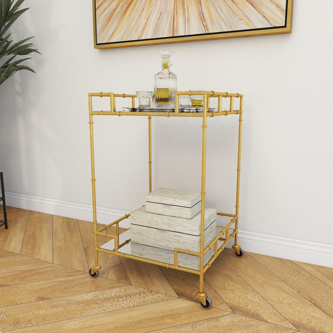Stallings Metal Rolling 2 Mirrored Shelves Gold Bar Cart House of Hampton®