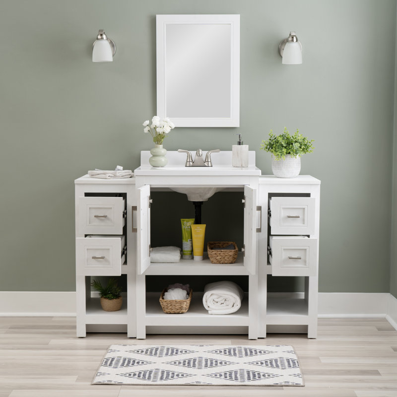 Meuble-lavabo simple 48 po avec plateau intégré et lavabo avec miroir Stovall, Blanc