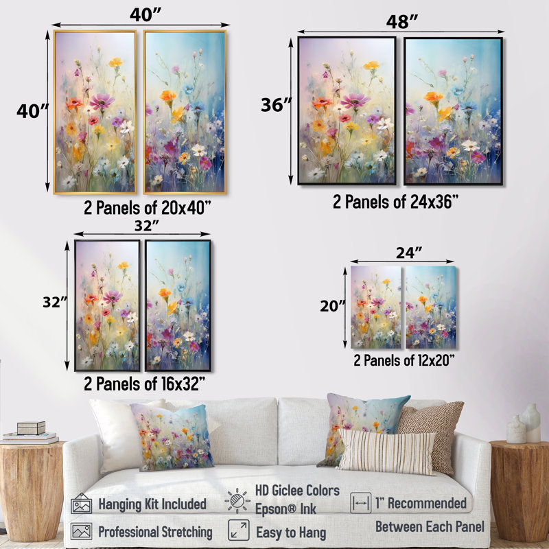 Wildflowers Blossoming Dreams - Art mural fleurs sauvages, Impression encadrée flottante sans passe-partout, Noir