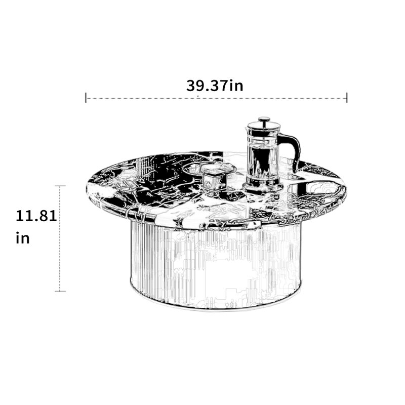Table basse ronde en marbre, H 11,81 po x L 39,37 po x l 39,37 po