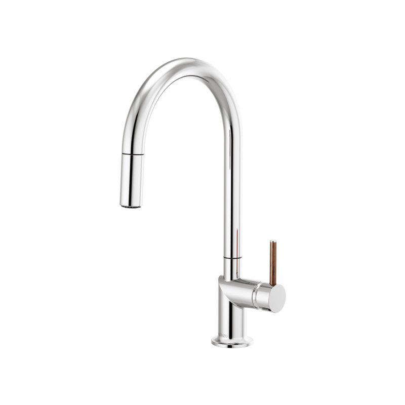 Odin® Pull-Down Faucet with Arc Spout, Polished Chrome, Wood Lever