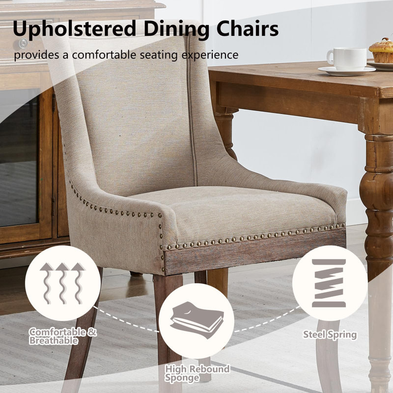 Oxford Plush Comfort Upholstered Dining Chairs, Beige, 2