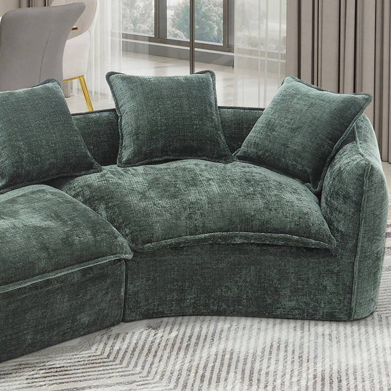 Assembly Free 126" Chenille 2-Piece Modular Curved Sofa with 5 Toss Pillows, Emerald