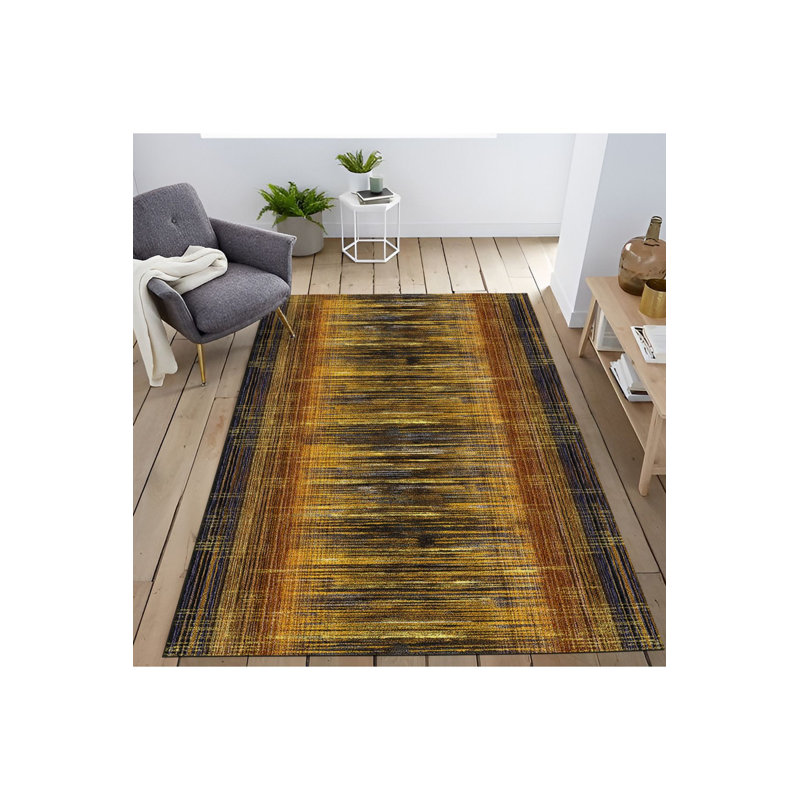 Tapis décoratif lavable à la machine à rayures, Sous-tapis rectangulaire de 3 pi 3 po x 4 pi 11 po