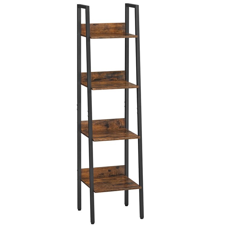 ANBAZAR 37.2 in. H 3-Tier Ladder Shelf Bookcase, Standing Shelf Storage Organizer with Wood and Metal Shelf for Home and Office, Brown