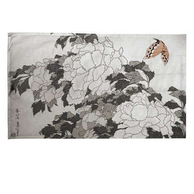Serviette de thé pivoines et papillon