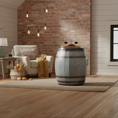 Table de rangement cylindrique en tonneau avec couvercle amovible, brun rustique et métal gris