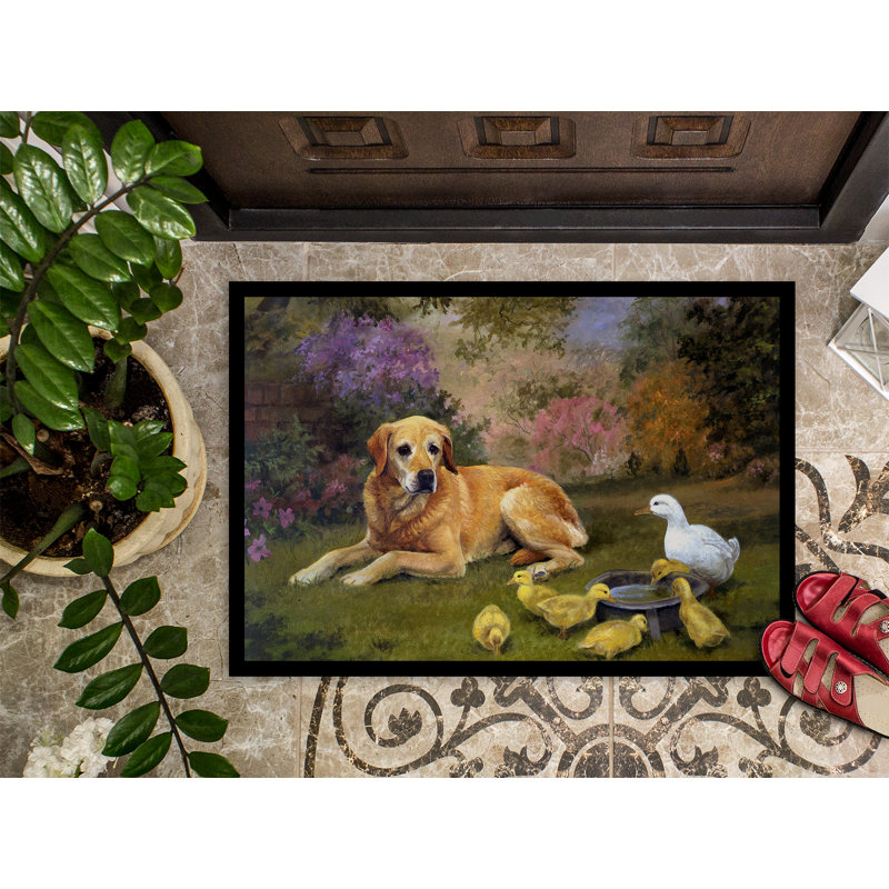 Tapis antidérapant jaune Labrador and Chicks, Rectangle 2 pi x 3 pi