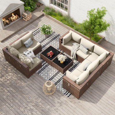 Mecayla Wicker 8 - Person Modular Patio Conversation Set with Cushions