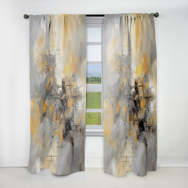 Jaune et gris au-delà de la toile I - Rideau peinture - Velours obscurcissant - 1 panneau, L 52 po x L 63 po