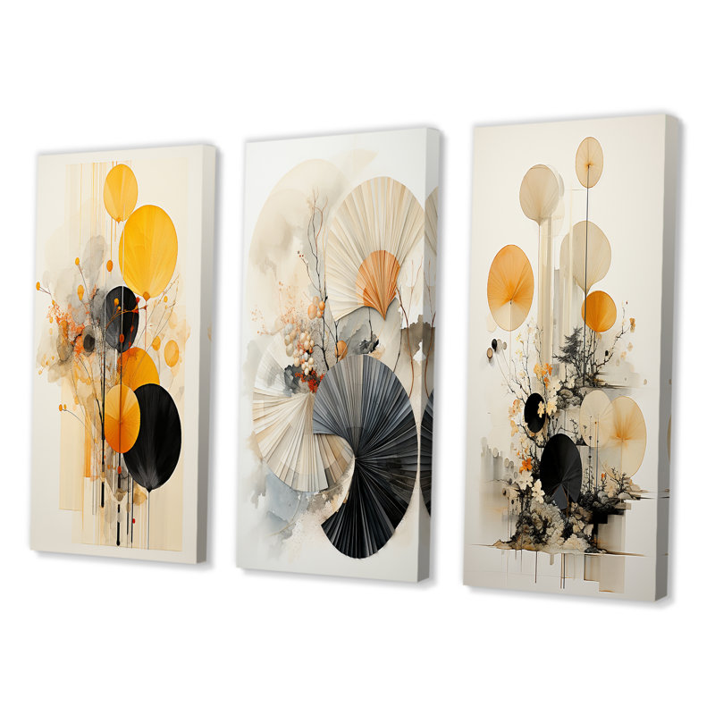 «Asian Art Seashell Sumi», 3 pièces sur toile, Toile tendue, H 40 po x l 60 po