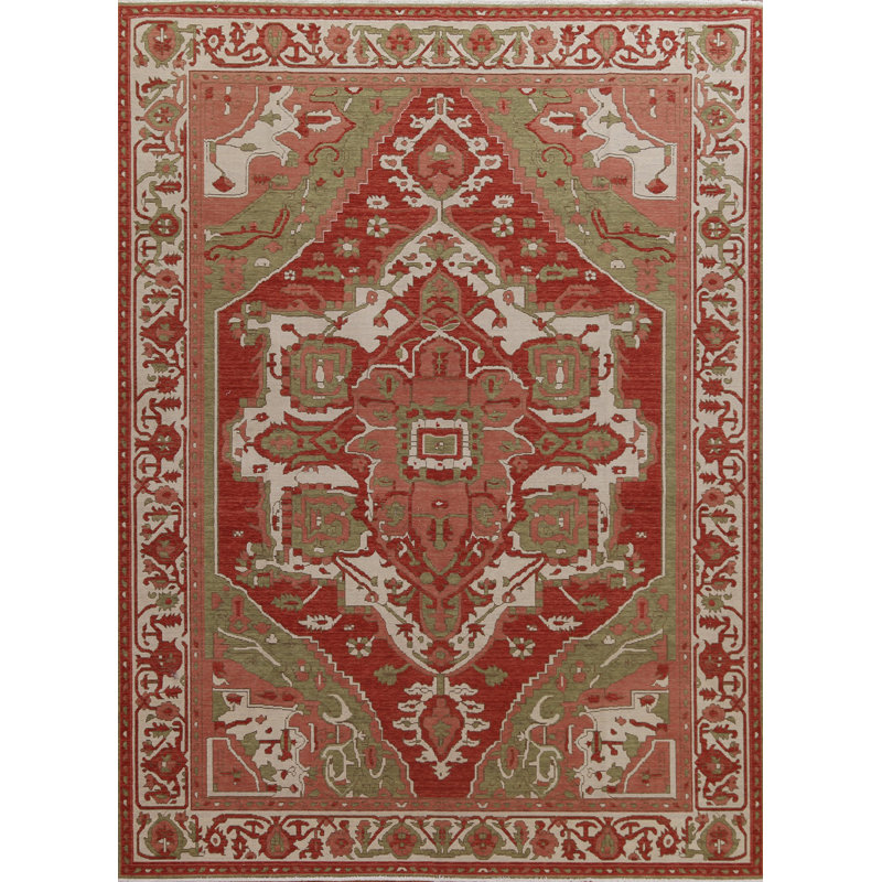 Tapis turc rouge en laine Heriz Serapi noué à la main