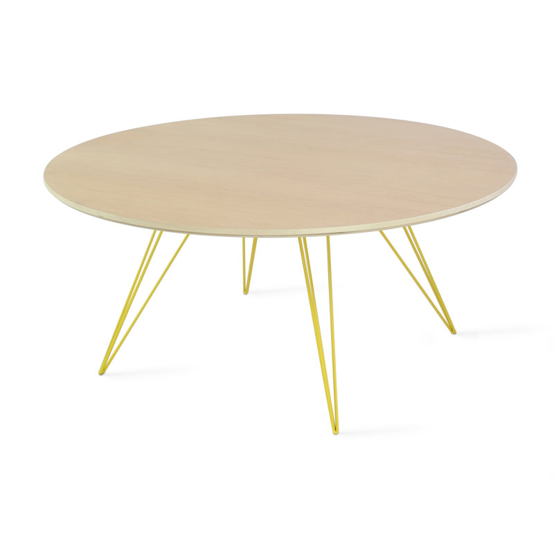 Williams Single Coffee Table, Yellow, 18" H x 40" L x 40" W, Maple