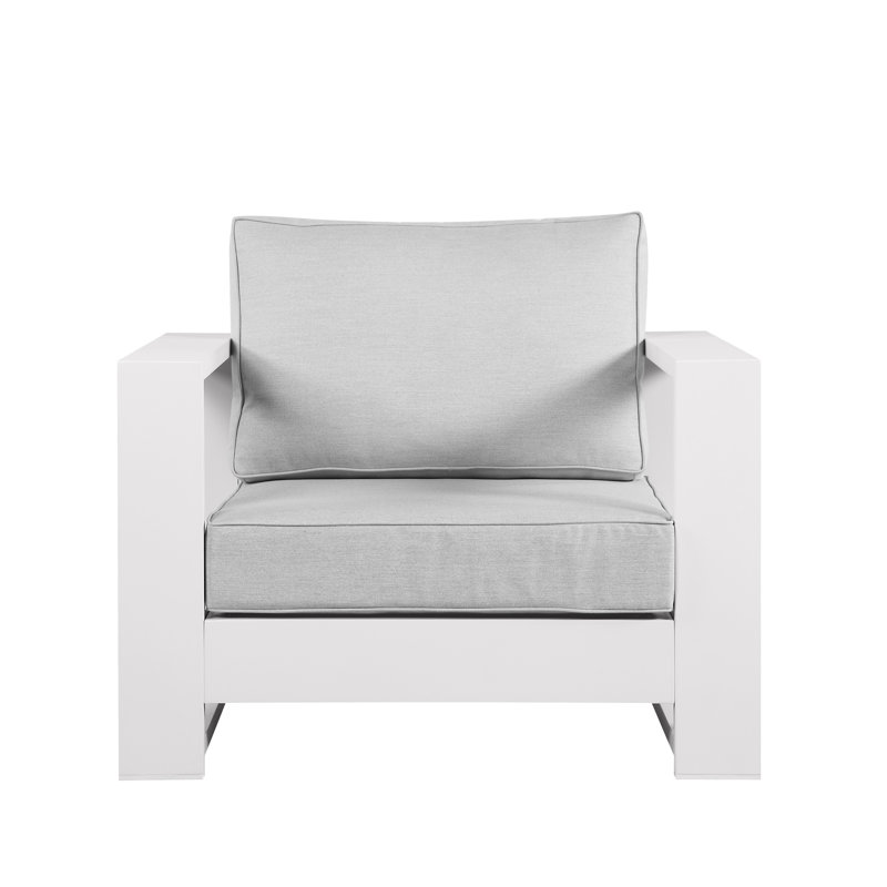 Hoyt 37.40” Outdoor Aluminum Armchair, Snow White, Grayish