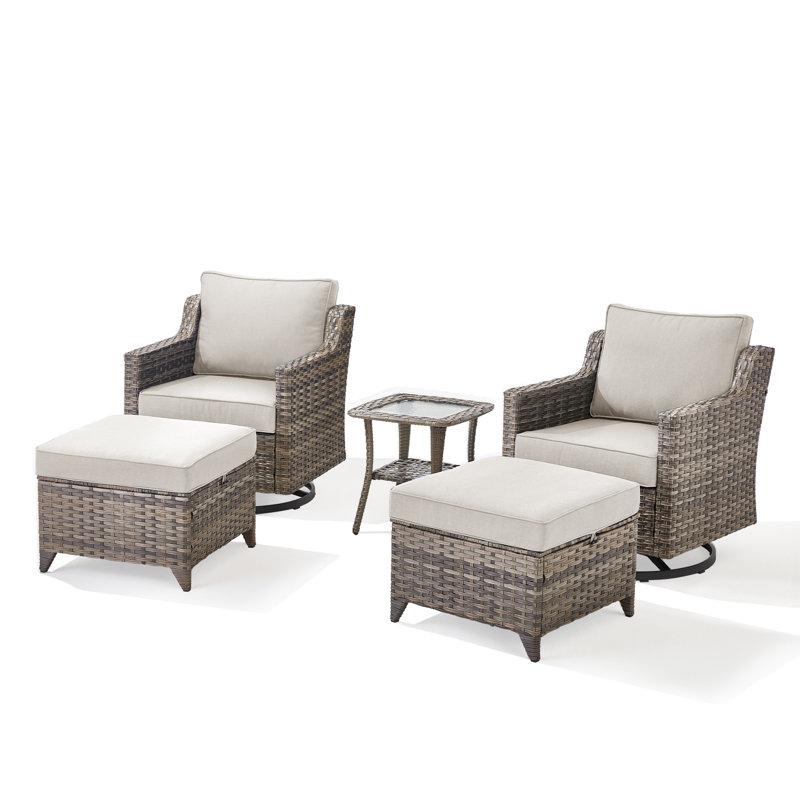 Ensemble de conversation d'extérieur en rotin pour 2 personnes avec repose-pieds Widman, Beige