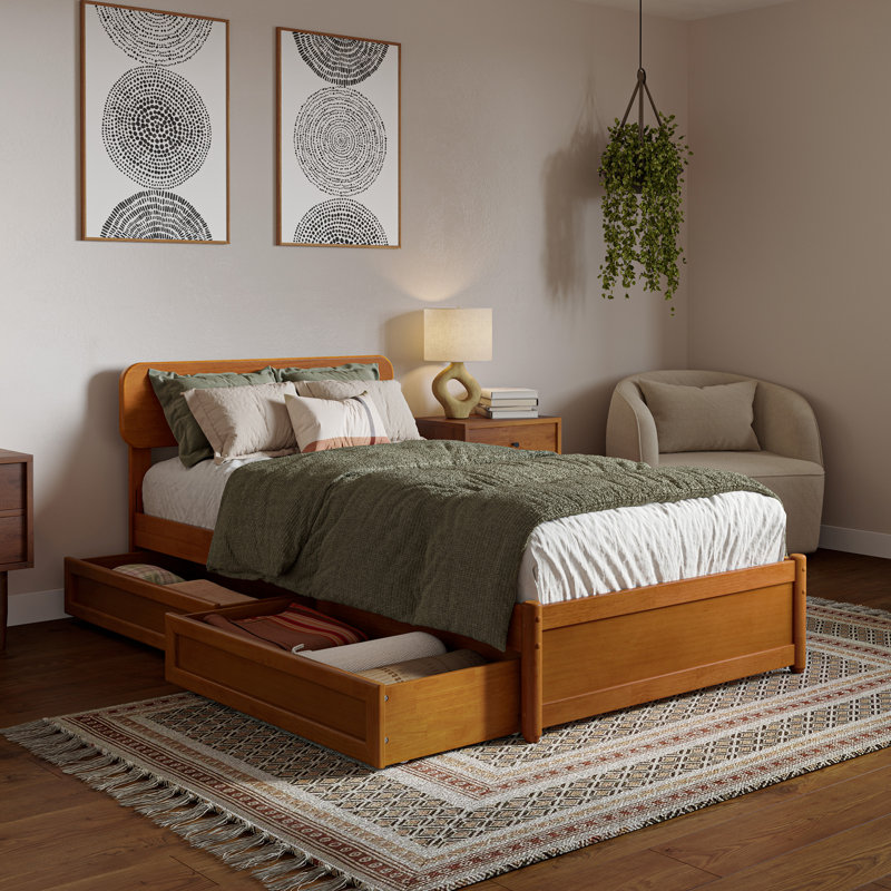 Ause Solid Wood Platform Storage Bed, Light Toffee, Twin XL
