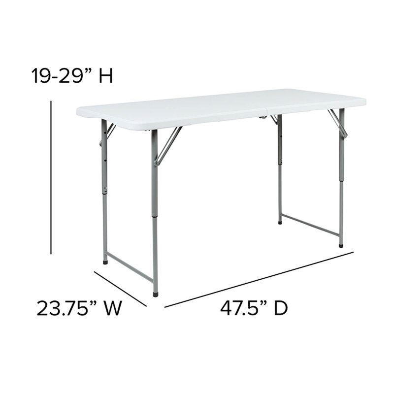 Table pliante en plastique à hauteur réglable Parker avec poignée de transport
